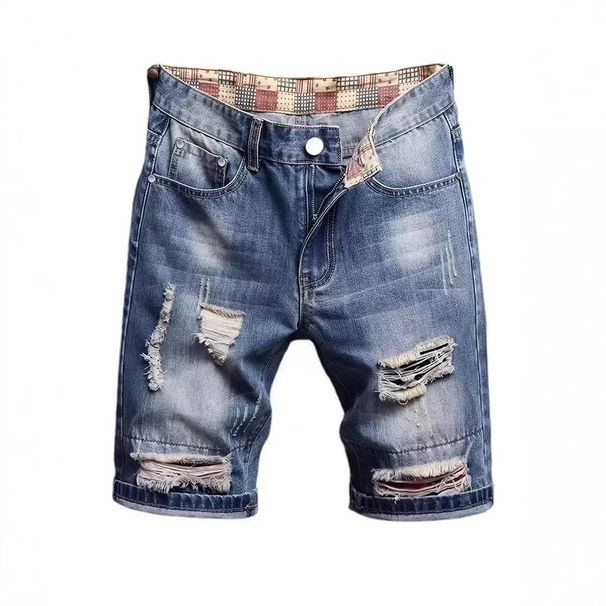 Men's Distressed Denim Shorts – Streetwear Washed Blue Destroyed Cutoff 5-Inch Inseam (S-XXL) – Vintage-Inspired Relaxed Fit_mkmklike.com