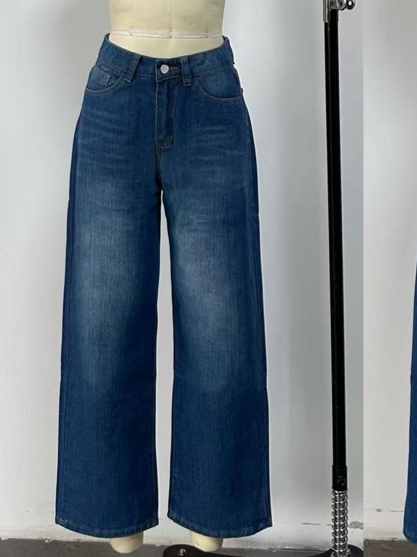 K Fashionable Retro High Waisted Loose Straight Leg, Floor Hugging Women's Jeans_mkmklike.com