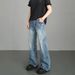 New High Street Men's Loose Straight Leg Jeans Lightning Ripple Washed Casual Pants Trendy Streetwear_mkmklike.com