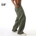 EF JEANS | 2024 New Vintage Japanese Trend Straight Casual Pants Army Green Washed Loose Jeans_mkmklike.com