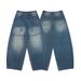 LKTM Men's Faux Two Piece Cutaway Jeans Casual Baggy Relaxed Fit Trendy Brand Denim Pants_mkmklike.com