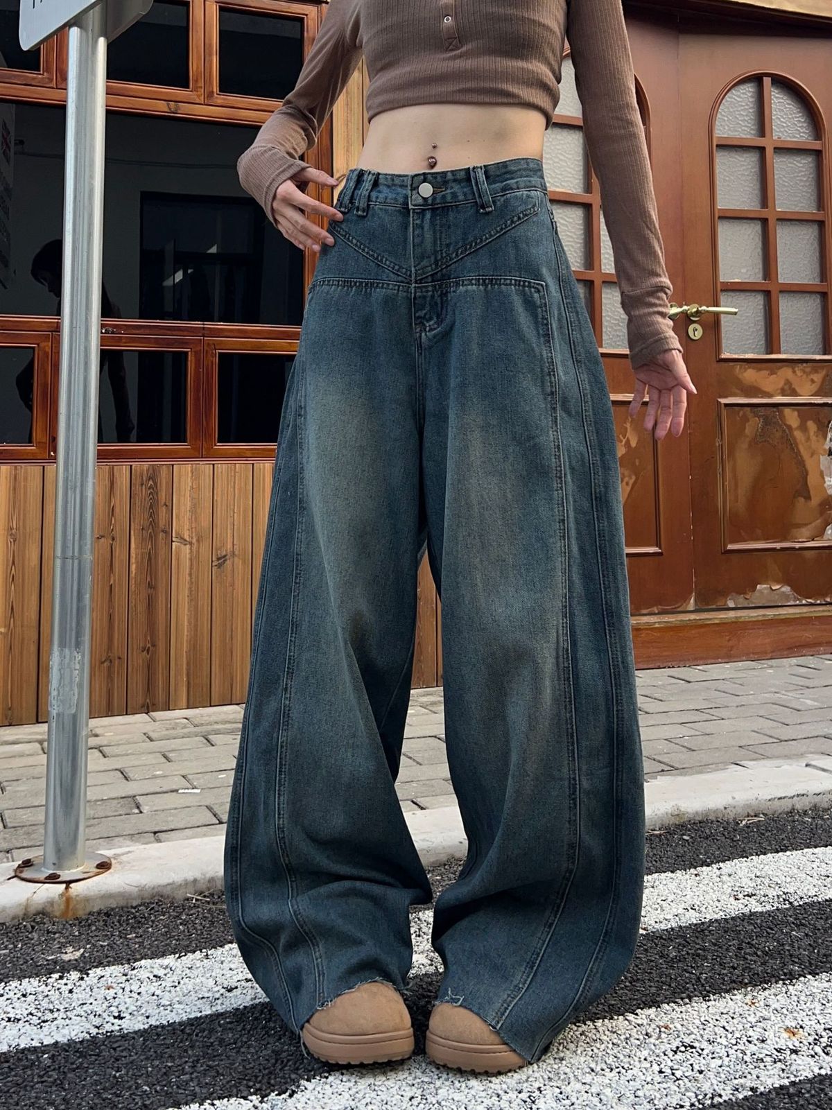 Designer Women's High Waist Straight Leg Jeans Plus Size Slimming Spring/Autumn Loose Fit Pear Shaped Figure Denim_mkmklike.com