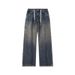 Men's Clothing Spring And Autumn High Street Retro Washed Workwear Drawstring Jeans Men's Loose Wide Leg Straight Casual Pants_mkmklike.com