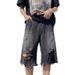 Men's Distressed Denim Shorts - Urban Hip Hop Baggy Ripped Shorts With Frayed Hem, Vintage Washed Summer Shorts_mkmklike.com