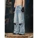 Men's Clothing Retro Ripped Jeans Wide Leg Pants Men's And Women's Summer Distressed Drape Versatile Straight Leg Floor Length_mkmklike.com