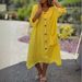 women's clothing new casual loose cotton and linen pocket 7-point sleeve button long skirt dress for women_mkmklike.com
