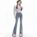Light Blue Fringed Micro-flare Jeans For Women, Spring Season, With Raw Edge Design, Stretchy, Slimming, Niche Style,_mkmklike.com