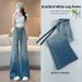 Women's Gradient Rhinestone Straight Leg Jeans High Waist Slimming Wide Leg Floor Length Drawstring Pants Summer 2025 Thin Style_mkmklike.com