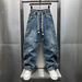 Men's Casual Loose Fit Denim Jeans With Contrast Stitching Straight Leg Wide Trousers For Spring Fashion_mkmklike.com