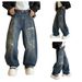 Vintage Washed Distressed Denim Jeans For Men - Relaxed Straight Leg With Graffiti & Patch Details_mkmklike.com