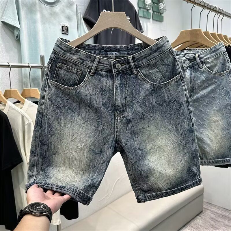 Men's Style Loose Fitting Straight Leg Denim Shorts Cool Retro Trendy Design Versatile Casual Five Point Pants For Summer_mkmklike.com