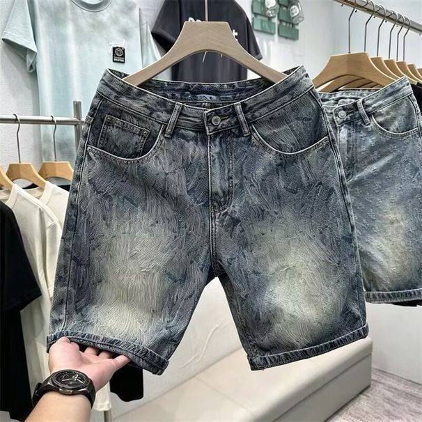 Men's Style Loose Fitting Straight Leg Denim Shorts Cool Retro Trendy Design Versatile Casual Five Point Pants For Summer_mkmklike.com