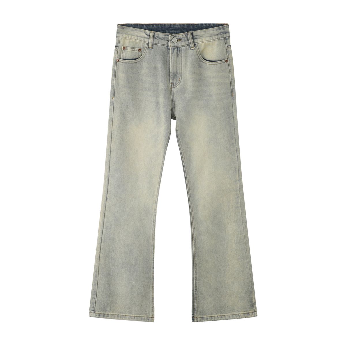 Camour | American Street Vibe Distressed Mud Yellow Micro Flared Jeans For Men And Women, Versatile Straight Leg Floor_mkmklike.com