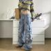 Women's Clothing Retro Multi Pocket Jeans For Women Y2k High Street Straight Overalls Wide Leg Trousers Casual Pants_mkmklike.com
