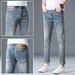 Men's Clothing Heavy Washed Jeans Trendy Slim Fit Distressed Slim-Fit Jeans For Men – Vintage Washed Denim With Artistic Rips, Streetwear Staple_mkmklike.com