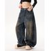 Men's Clothing Black Tie-Dye Wide-Leg Jeans – Vintage Washed & Distressed Denim (Unisex, Oversized, High-Waisted, No-Stretch, Streetwear Essential)_mkmklike.com