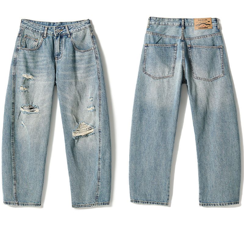 Men’s Distressed Denim Jeans – Vintage Washed High Street Loose Fit (S-4XL)_mkmklike.com