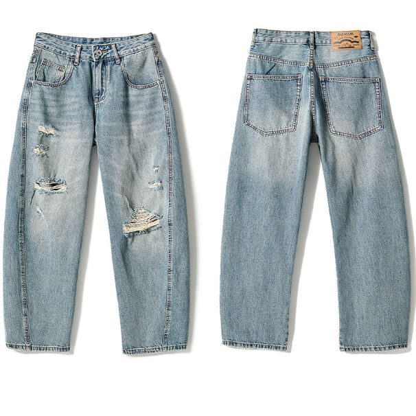 Men’s Distressed Denim Jeans – Vintage Washed High Street Loose Fit (S-4XL)_mkmklike.com