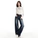 Dark Blue Straight-leg Jeans For Women, New Autumn Style, American-style Washed, Loose-fitting, Slimming, Drapey,_mkmklike.com