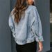 Women's Patchwork Snake Print Denim Jacket, Vintage Washed Distressed Cropped Jean Coat, Long Sleeve Button Down Casual Outerwear For Daily Streetwear_mkmklike.com