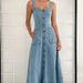 Women's Clothing New Denim Mid Length Dress Backless Sling High Waist Long Skirt Temperament Commuting_mkmklike.com