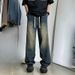 Washed Embroidered Jeans Men's Spring And Autumn New American High Street Retro Old High Street Wide-leg Casual Long Pants_mkmklike.com