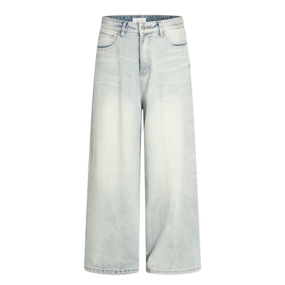Vintage Washed Jeans American Style Loose Wide-Leg Dad Pants Men's Versatile Straight-Leg Trousers_mkmklike.com