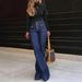 Women's Button down Elastic Flared Jeans European American Style Casual Cotton Denim Jeans for Spring/Autumn Summer_mkmklike.com