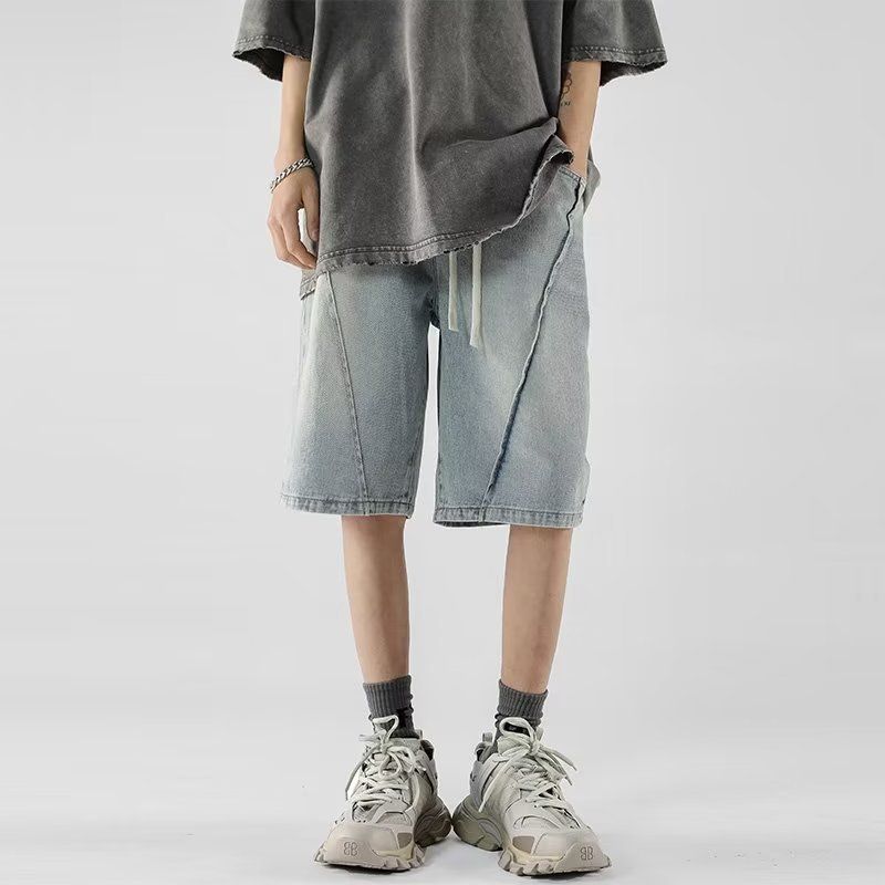 Men's Clothing Men's Style Distressed Retro Washed Denim Shorts Summer Thin Loose Wide Leg Five Point Pants_mkmklike.com