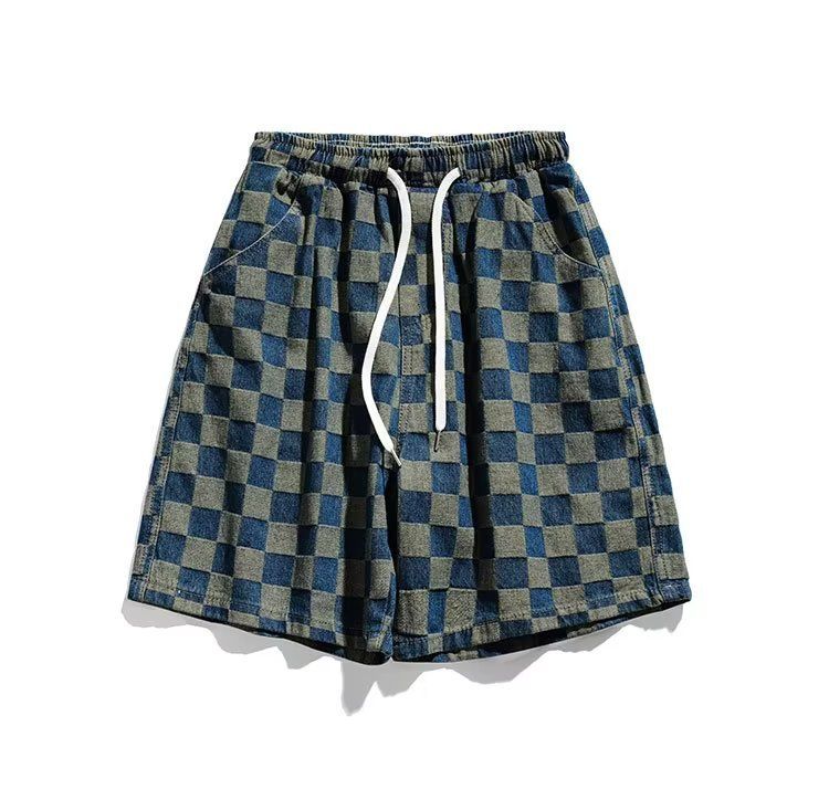 Men's Vintage Checkered Denim Shorts - Oversized Retro Streetwear Cargo Shorts With Loose Fit (Sizes S-3xl)_mkmklike.com