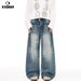 Men's High Street Vintage Washed Jeans – Wide-Leg Distressed Denim Pants With Cat Whisker & Floral Tie-Dye (S-2XL, Classic Blue)_mkmklike.com
