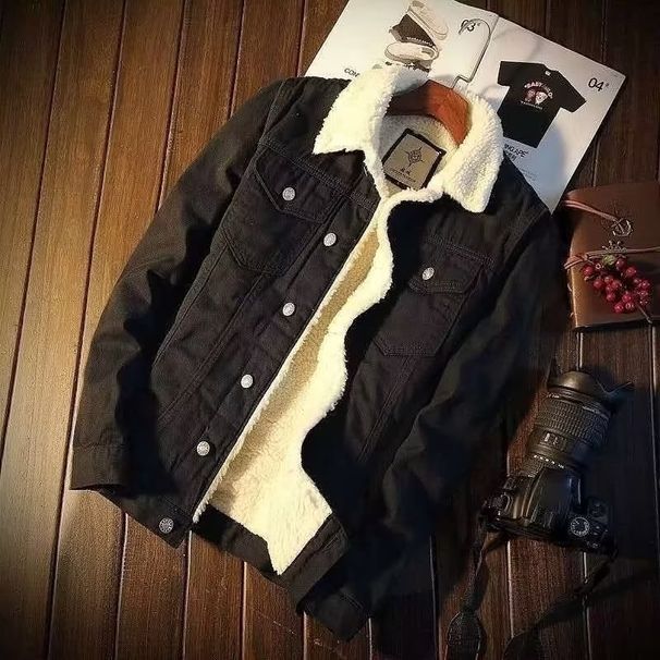 2023 Winter Velvet Thickened Lamb Wool Denim Jacket Men's Korean Version Trendy Loose Jacket Trendy Japanese Top_mkmklike.com