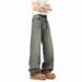 Nordmann American Style Vibe Retro Washed Distressed Ripped Jeans For Men High Street Trendy Brand Cool Loose Straight Wide-Leg_mkmklike.com