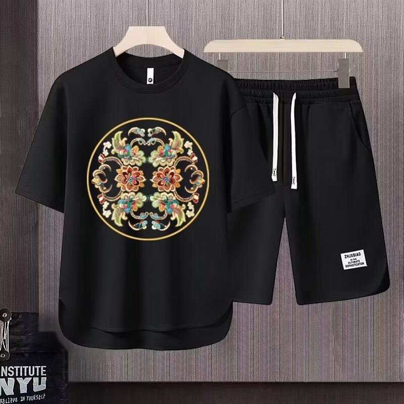 Men's Clothing 2024 Waffle Casual Summer Suit Men's Loose Teen Short sleeved T shirt Shorts Handsome Two piece Suit_mkmklike.com