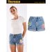 Women's Clothing Wide Leg Elastic Shorts Plus Size Women's Clothing 3d Heavy Embroidery Flower Denim Shorts For Women_mkmklike.com