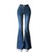 High-Waisted Stretchy Flared Jeans Korean Style with Double Buttons 0.8 Cm Hip Enhancing Padding Butt Lifting Effect Women's Denim_mkmklike.com