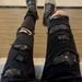 White Diamond Splatter Blue Jeans High Street Style Washed Distressed Ripped Long Rhinestone Studded Stretch Denim_mkmklike.com