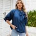 K New Retro Loose Collar Lace Up Denim Shirt With Bow Top For Women_mkmklike.com