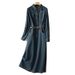 ELLE Elegant Long Casual Autumn New Waist-Cinching Slimming Goddess Style Denim Dress For Women_mkmklike.com