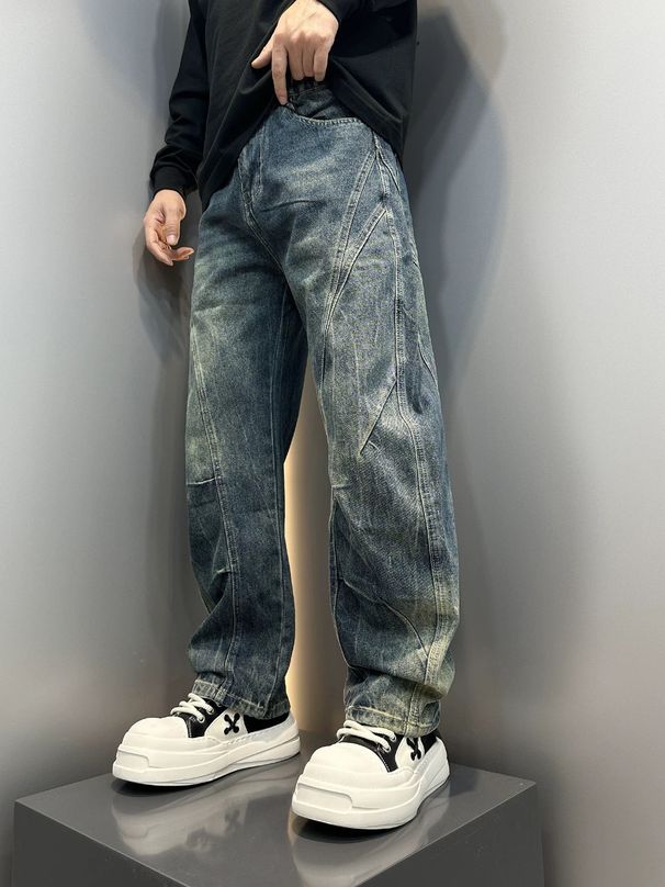 Men's Gradient Washed Denim Pants – Streetwear Straight-Leg Jeans With Curved Hem (Size 28-36) Fashion Trends_mkmklike.com