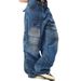 Men's Clothing Trousers Sports Button Denim Retro Lazy Distressed Straight Work Jeans Teenagers Multi Pocket_mkmklike.com