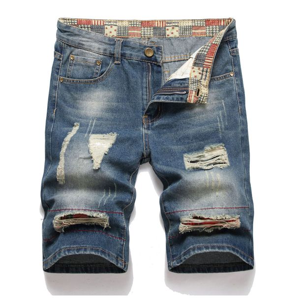 Men's Clothing New Style Ripped Patch Jeans Cuff Patch Denim Shorts_mkmklike.com