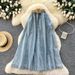 Women's Retro Style High-Waisted A-Line Denim Skirt Slimming Woven Belt Midi Skirt Versatile Mid-Length Flared Skirt For Spring/Autumn_mkmklike.com