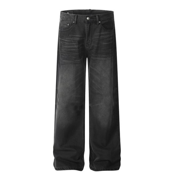 Men's Clothing Street Retro 2025 Neutral High End Washed Black Design Men's Loose Straight Jeans_mkmklike.com