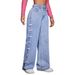 Women's High Waist Wide Leg Jeans - Vintage Washed Butterfly Embroidered Straight Denim Pants_mkmklike.com