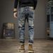 Autumn Trendy Brand Retro Ripped Jeans Men's Slim Fit European And American Straight Elastic American Patch Autumn And Winter Beggar Trousers_mkmklike.com