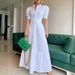 Women's temperament commuting long short-sleeved swing dress with belt_mkmklike.com