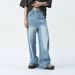 Women's Light Blue Wide-Leg Jeans – Minimalist Style, High-Waisted Floor-Length (S-XL, Washed Denim)_mkmklike.com