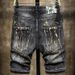 Men's Distressed Paint Splatter Patchwork Stretch Denim Jeans - Black Casual Streetwear D2 Style With Embroidery (Sizes 28-38)_mkmklike.com