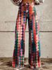 Ladies Eye‑Catching Y2k Flare Bottoms, Vintage Washed Star All‑Over Print High Waist Wide Leg Pants, Multiple Available Hues_mkmklike.com